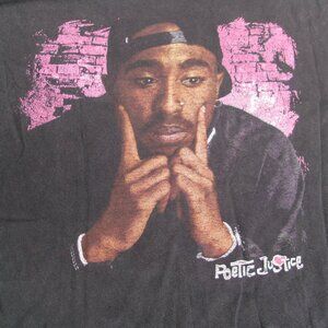 Poetic Justice Tupac Hip-Hop Rapper DISTRESSED Black Large S/S Graphic T-Shirt
